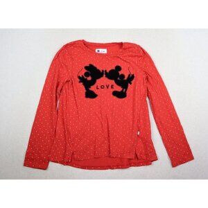 GAP KIDS X DISNEY - GIRLS RED POLKA DOT LONG SLEEVE T-SHIRT - MINNIE MICKEY LOVE